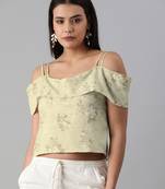 Women Light Green Floral Printed Crepe Sleeveless Top