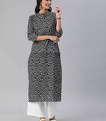 Black And White Abstract Printed Straight Kurta With 3/4Th Sleeves