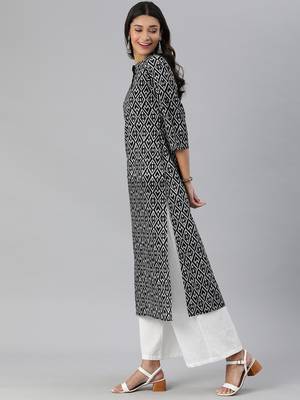 Black And White Abstract Printed Straight Kurta With 3/4Th Sleeves 3