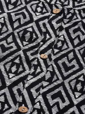 Black And White Abstract Printed Straight Kurta With 3/4Th Sleeves 4