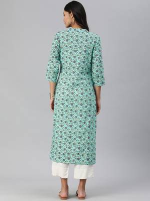 Blue And Voilet Floral Printed Straight Kurta With Gota Work On Yoke 2
