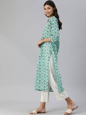 Blue And Voilet Floral Printed Straight Kurta With Gota Work On Yoke 3