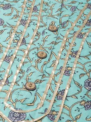 Blue And Voilet Floral Printed Straight Kurta With Gota Work On Yoke 4