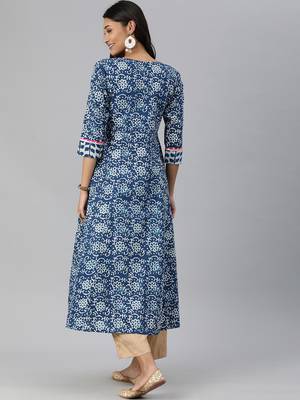 Blue Floral Printed Ananrkali Kurta With Gota Embellieshment 2
