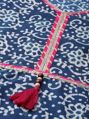 Blue Floral Printed Ananrkali Kurta With Gota Embellieshment 4