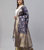 flaher Navy Blue  Golden Woven Design Banarasi Dupatta