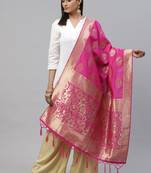 flaher Pink  Golden Woven Design Banarasi Dupatta