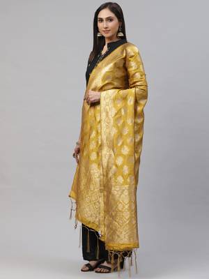 flaher Mustard Yellow  Golden Woven Design Banarasi Dupatta 1
