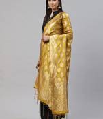 flaher Mustard Yellow  Golden Woven Design Banarasi Dupatta