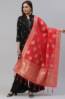 flaher Red  Golden Woven Design Banarasi Silk Dupatta