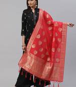 flaher Red  Golden Woven Design Banarasi Silk Dupatta