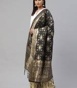 flaher Black  Golden Woven Design Banarasi Dupatta