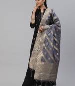 flaher Grey  Golden Woven Design Banarasi Silk Dupatta