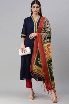 flaher Black Printed Art Silk Dupatta