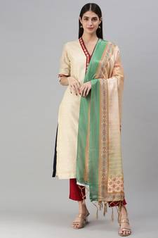 flaher Beige Printed Art Silk Dupatta