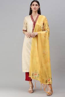 flaher Yellow Printed Art Silk Dupatta