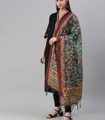 flaher Turquoise Blue Printed Cotton Silk Dupatta