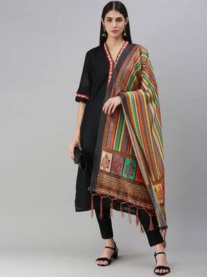 flaher Multicolor Striped Cotton Silk Dupatta 1
