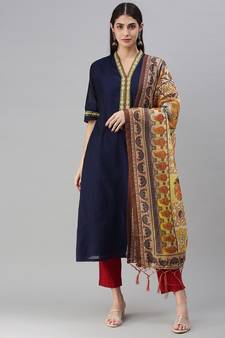 flaher Mustard Yellow Printed Cotton Silk Dupatta