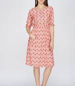 Peach printed viscose rayon short-dresses