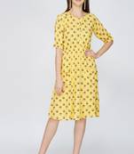 Yellow printed viscose rayon short-dresses