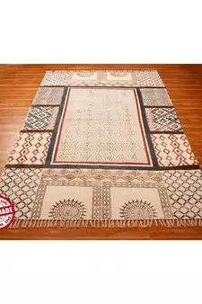 Hand Block Printed Cotton  Area Rugs Bohomian Kilims Rug Home Art Decor Carpet Throw Rug Flatwoven- 4x12-Feet-Runner