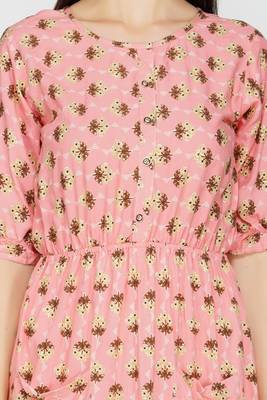 Peach printed viscose rayon short-dresses 3