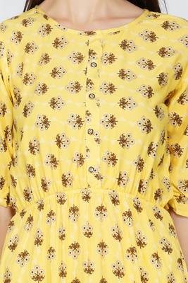 Yellow printed viscose rayon short-dresses 3