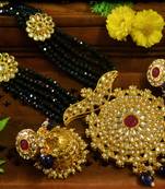 Blue designer floral meenakari kundan studed onyx stone multilayer necklace set with earrings