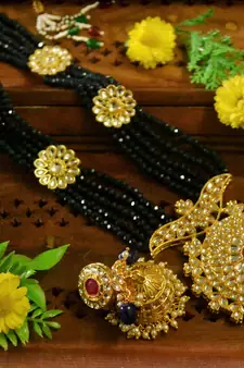 Blue designer floral meenakari kundan studed onyx stone multilayer necklace set with earrings