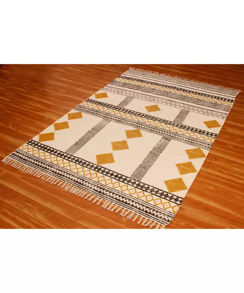 Indian Hand Block Printed Handmade Cotton  Are Rugs Bohemian Indoor Hallway Art DecorMat Flatwoven- 9x15-Feet