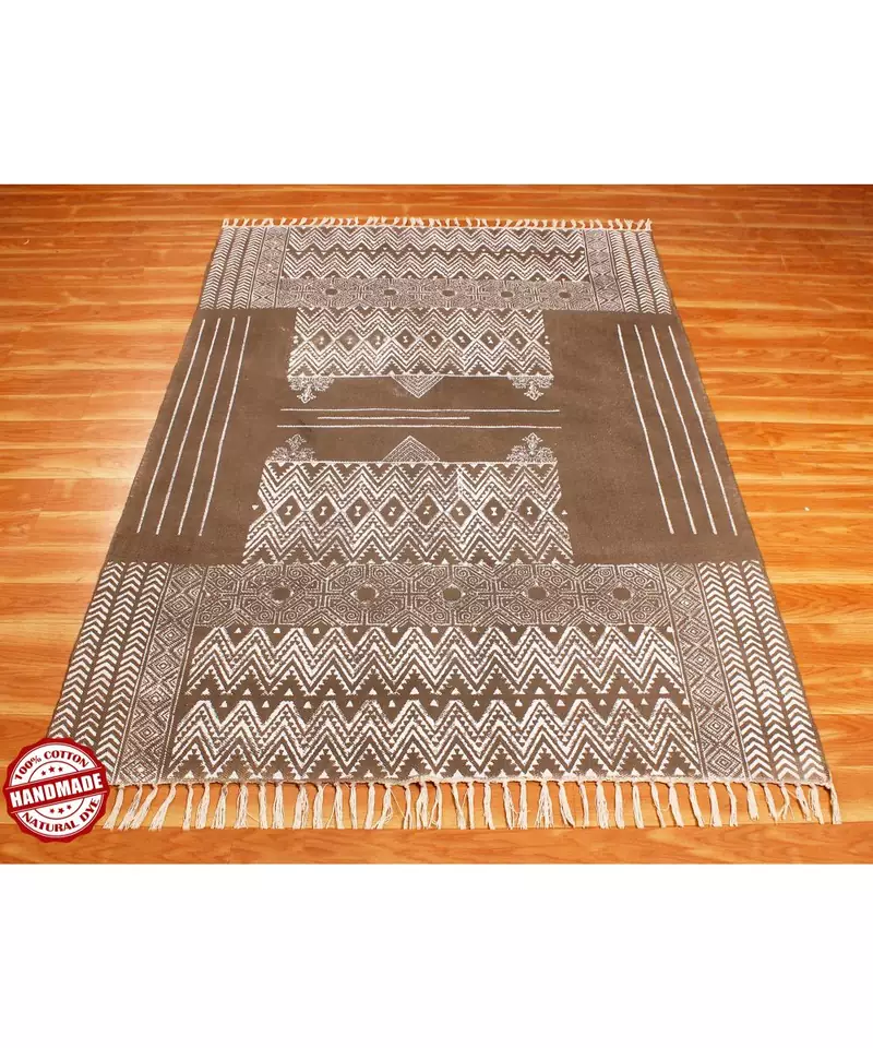 Area Rugs Hand Block Printed Cotton  Indoor Office/Home Art Decor Mat Flatwoven - 4x8-Feet