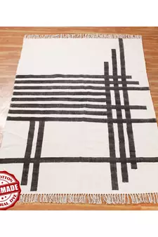 Area Rugs Hand Block Printed Cotton  Indoor Office/Home Art Decor Mat Flatwoven - 4x7-Feet
