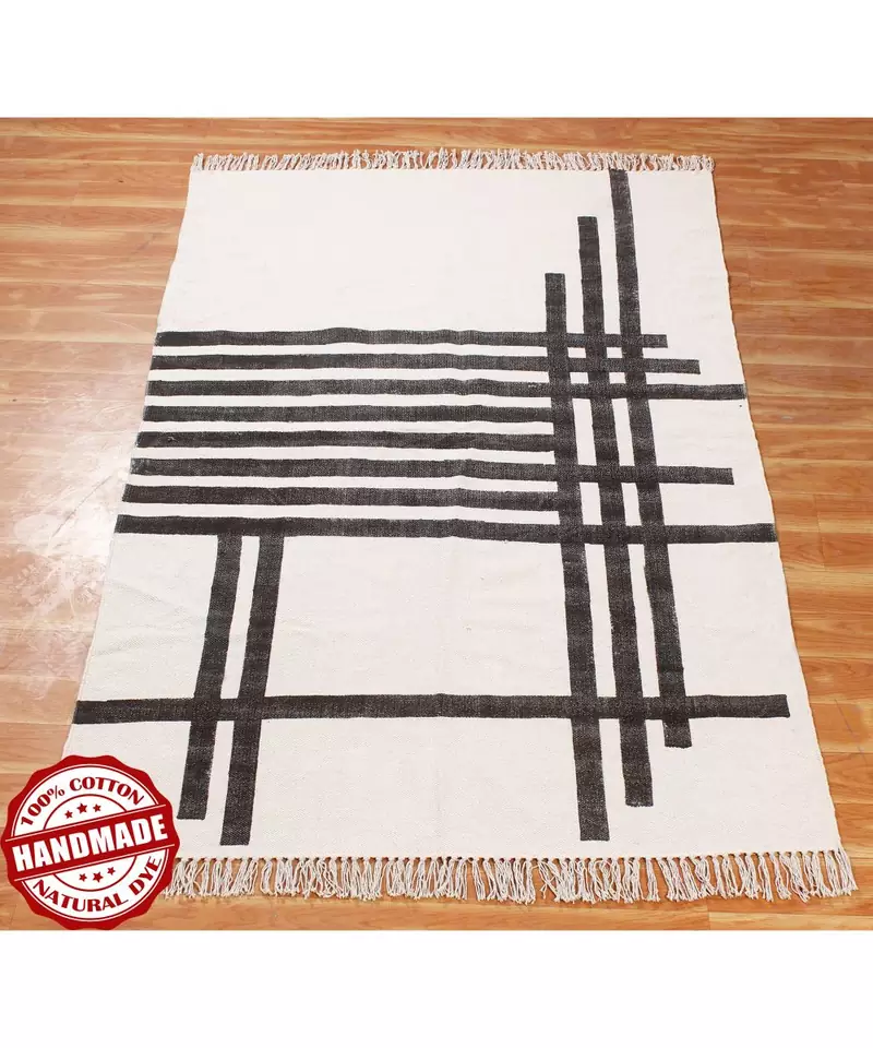 Area Rugs Hand Block Printed Cotton  Indoor Office/Home Art Decor Mat Flatwoven - 7x7-Feet-Square