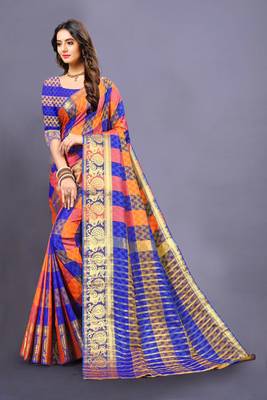Orange woven kanchipuram silk saree with blouse 1