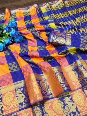 Orange woven kanchipuram silk saree with blouse 2