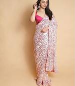 Rani pink embroidered georgette saree with blouse