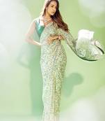 Green embroidered georgette saree with blouse