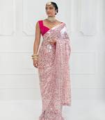 Rani pink embroidered georgette saree with blouse