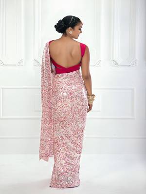 Rani pink embroidered georgette saree with blouse 2