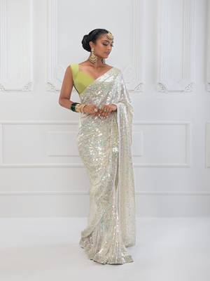 Green embroidered georgette saree with blouse 1