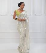 Green embroidered georgette saree with blouse