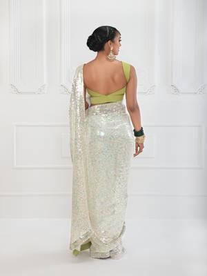 Green embroidered georgette saree with blouse 2