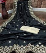 Black embroidered silk saree with blouse