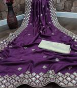 Purple embroidered silk saree with blouse