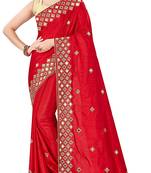 Red embroidered silk saree with blouse