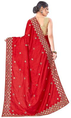 Red embroidered silk saree with blouse 2