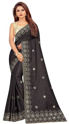 Black embroidered silk saree with blouse 1