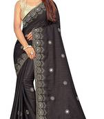 Black embroidered silk saree with blouse