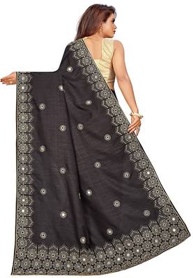 Black embroidered silk saree with blouse 2
